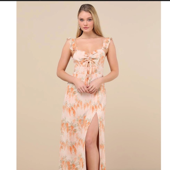 Lulus The Way To Love Orange Floral Print Ruffled Maxi Dress - Size M - Picture 1 of 3